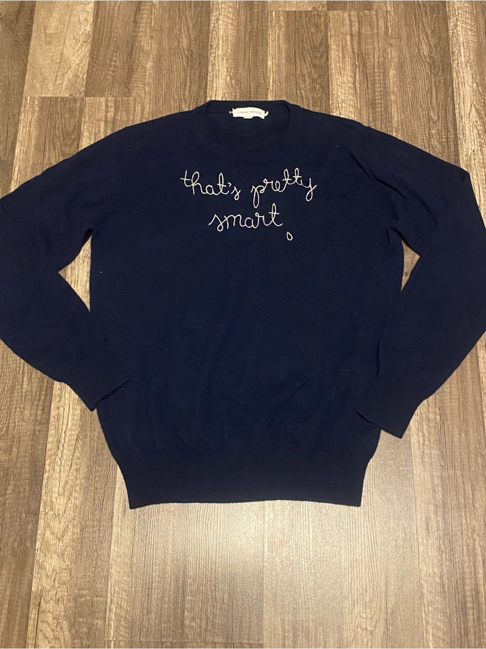 Lingua Franca That’s Pretty Smart Navy Crewneck Sweater